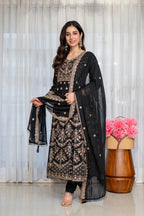 Yash Enterprise Black Georgette Party Wear Anarkali Suit Set | Grocsy