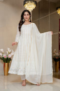 Yash Enterprise Off White Faux Blooming Party Wear Embroidery Suit Set | Grocsy
