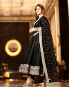 Yash Enterprise Black Rayon Cotton Embroidery Party Wear Suit Set | Grocsy