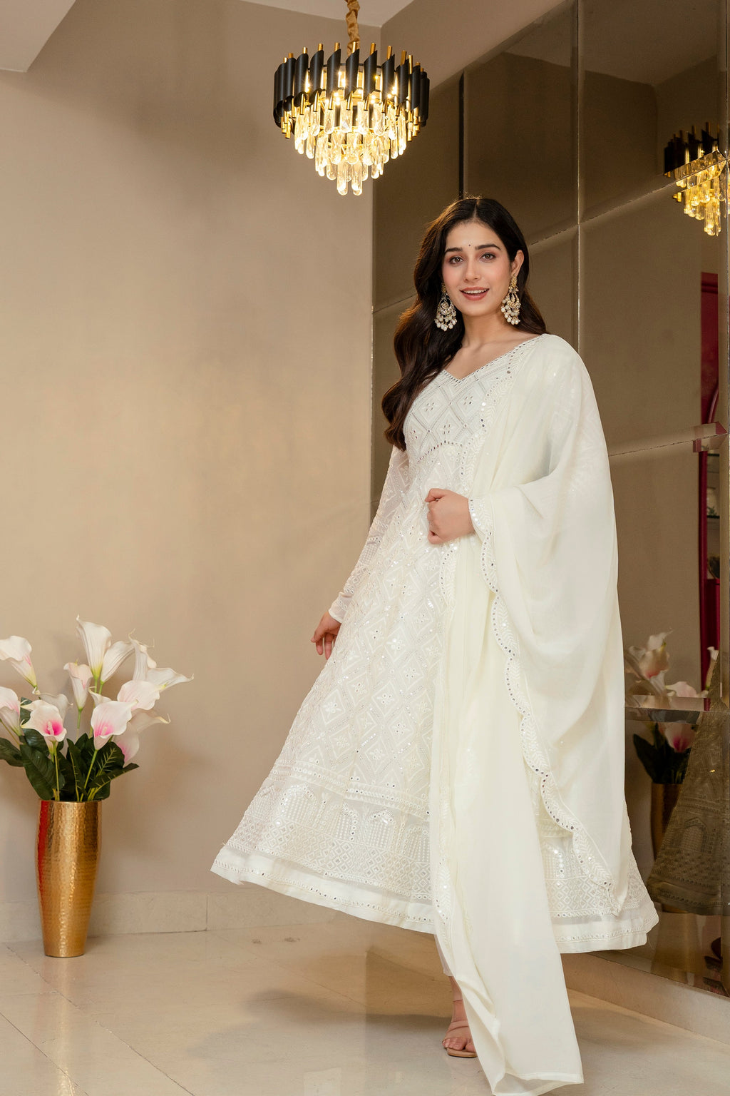 Yash Enterprise Off White Georgette Party Wear Embroidery Suit Set | Grocsy