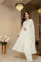 Yash Enterprise Off White Georgette Party Wear Embroidery Suit Set | Grocsy