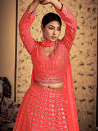 Myra Neon Art Silk Heavy Embroidered Designer Lehenga | Grocsy