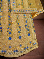 Myra Mustard Soft Net Heavy Embroidered Designer Lehenga | Grocsy