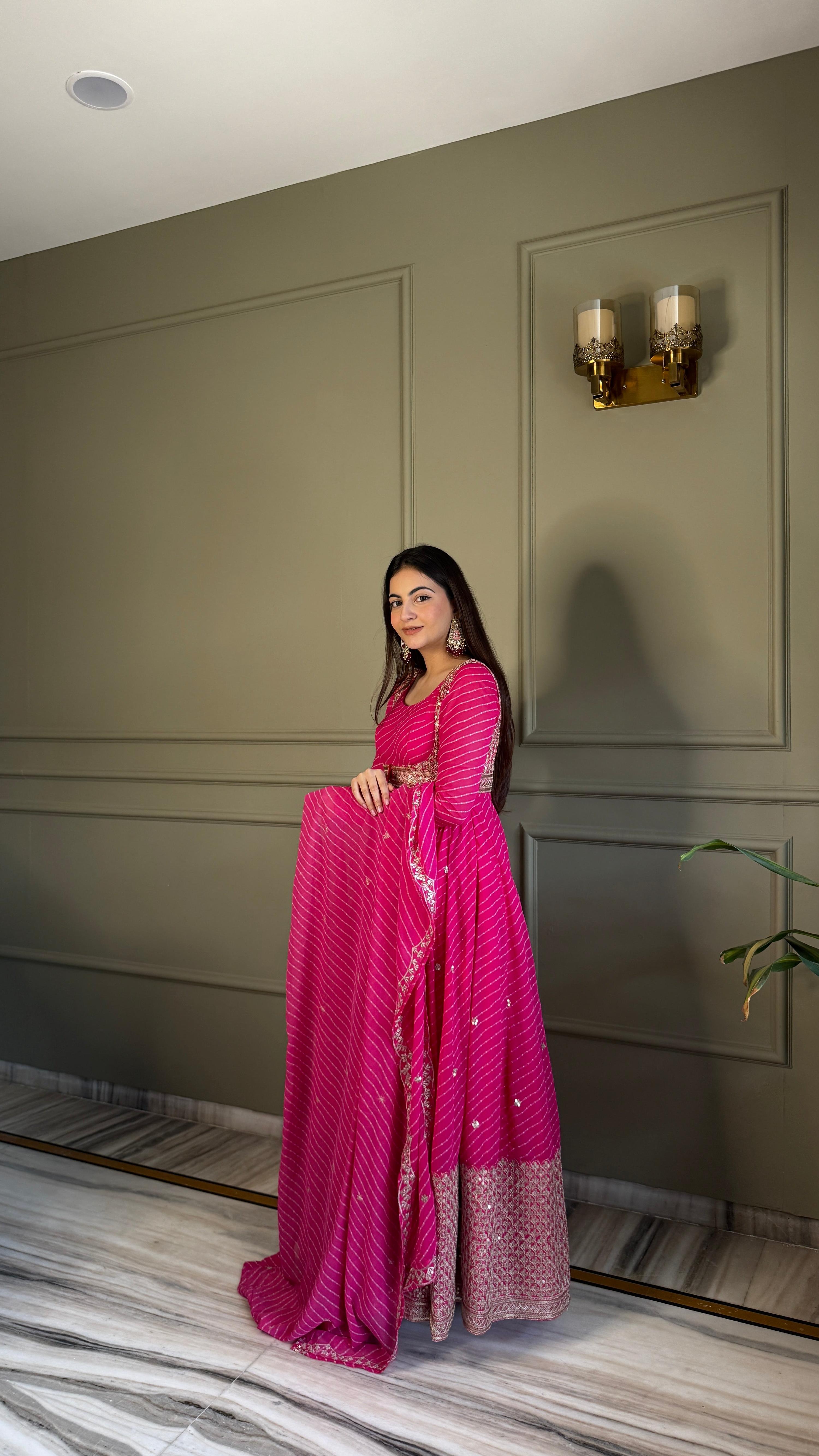 Yash Enterprise Pink Georgette Party Wear Embroidery Suit Set | Grocsy
