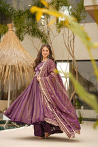 Yash Enterprise Purple Cosmo Silk Party Wear Ebroidery Suit Set | Grocsy