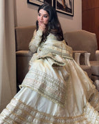Yash Enterprise Of White Chinon Silk With Embroidery Zari Sequins-Work | Grocsy