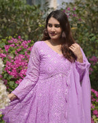 Yash Enterprise Purple Heavy Chinon Embroidery Party Wear Suit | Grocsy