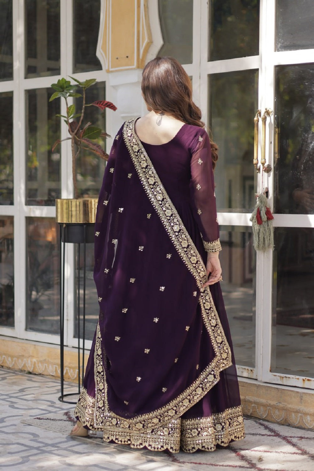 Yash Enterprise Wine Georgette Party Wear Embroidery Suit Set | Grocsy