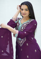 Yash Enterprise Embroidered Chinon With Sequin Maroon Readymade Salwar Suit | Grocsy