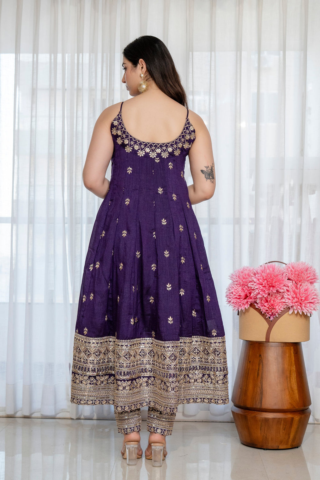 Yash Enterprise Purple Vichitra Silk Party Wear Embroidery Suit Set | Grocsy