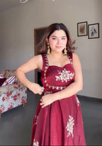 Yash Enterprise Maroon Fandy Silk Party Wear Embroidery Suit Set | Grocsy