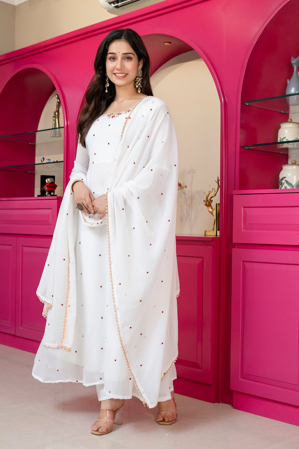 Yash Enterprise White Georgette Party Wear Embroidery Suit Set | Grocsy