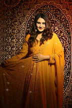 Yash Enterprise Beautiful Yellow Faux Embroidered Wedding Wear Gown With Dupatta | Grocsy