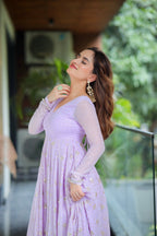 Yash Enterprise Light Purple Fux Bloomimng Silk Embroidery Suit Set | Grocsy