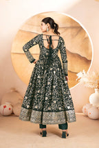 Yash Enterprise Dark Green Star Georgette Embroidered Suit Set | Grocsy