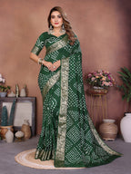 Anaita Green Handmade Bandhej Viscose Silk Saree With Blouse | Grocsy