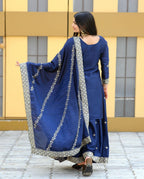 Yash Enterprise Alluring Chinon Silk Navy Blue Embroidery Work Readymade Salwar Suit | Grocsy