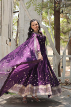 Yash Enterprise Purple Heavy Fux Blooming Embroidery Party Wear Suit | Grocsy