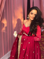 Yash Enterprise Red Fendy Silk Party Wear Embroidery Suit Set | Grocsy