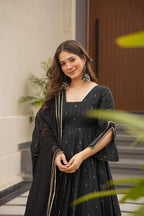 Yash Enterprise Black Maslin Fabric Digital Print Work Suit Set | Grocsy