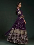 Tulsi Art Alluring Dark Purple Zari Work Georgette Wedding Wear Lehenga Choli | Grocsy