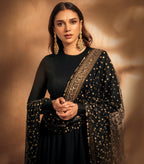 Yash Enterprise Black Rayon Cotton Embroidery Zari Sequins-Work Suit Set | Grocsy