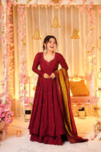 Yash Enterprise Festive Special Chinon Silk Partywear Designer Gown With Palazzo & Dupatta Set | Grocsy