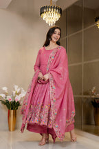 Yash Enterprise Dusty Rose Crunchy Silk Party Wear Embroidery Sharara Suit Set | Grocsy