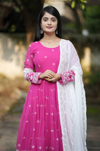 Yash Enterprise Pink Faux Georgette Embroidery Work Party Wear Suit Set | Grocsy