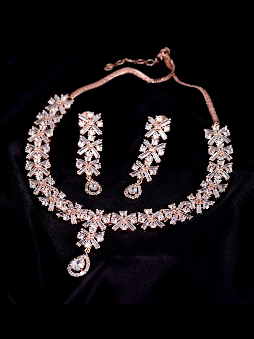 Saraf RS Jewellery Rose Gold-Polished American Diamond Studded Handcrafted Jewellery Set | Grocsy