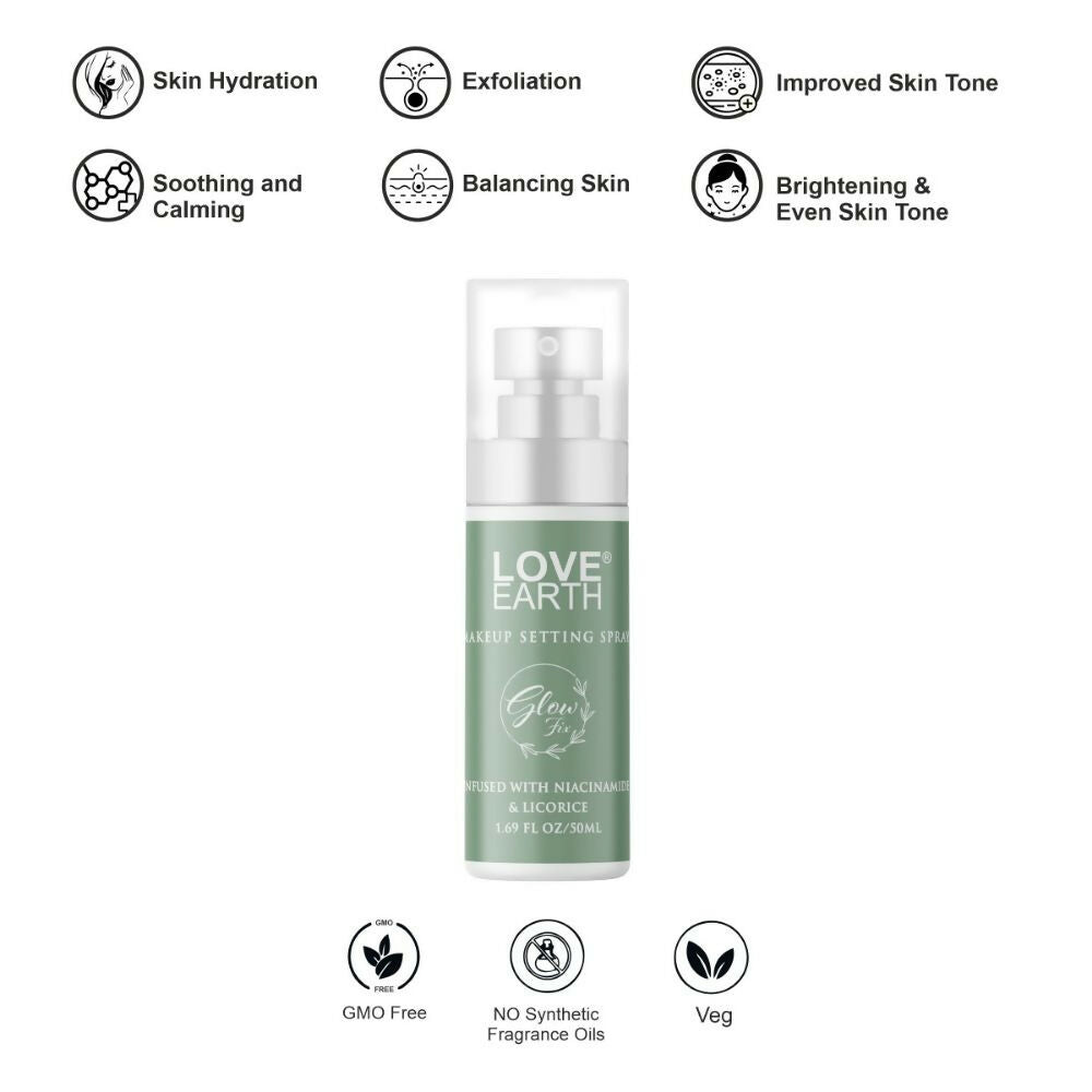 Love Earth Makeup Setting Spray Glow Fix, Infused With Niacinamide & Licorice | Grocsy