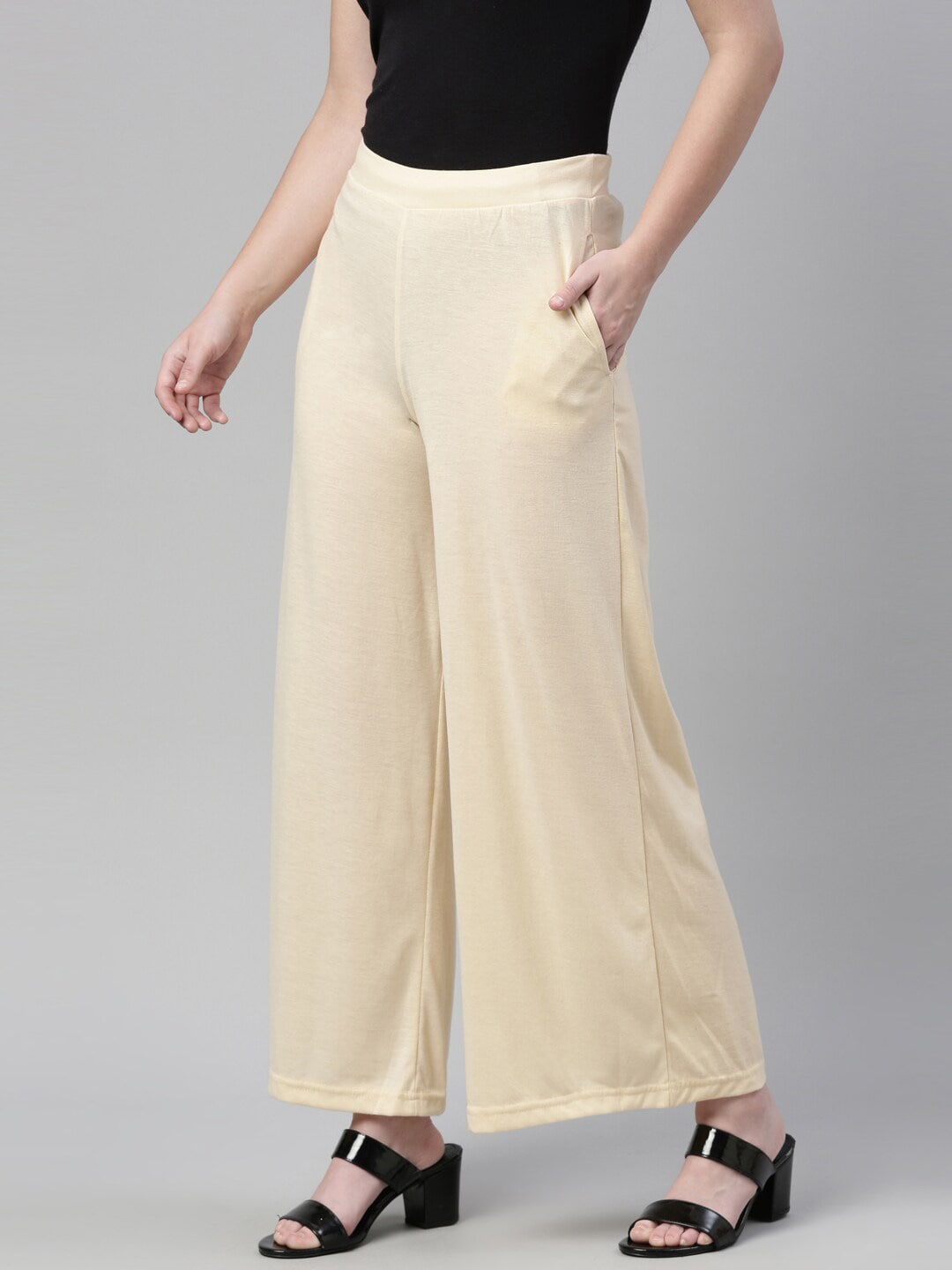 Souchii Beige Knitted Palazzos | Grocsy