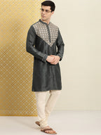House of Pataudi Men Embroidered Mirror Work Jashn Kurta | Grocsy