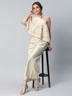 Ahalyaa Women Off White Crepe Floral Printed Top with Palazzos | Grocsy