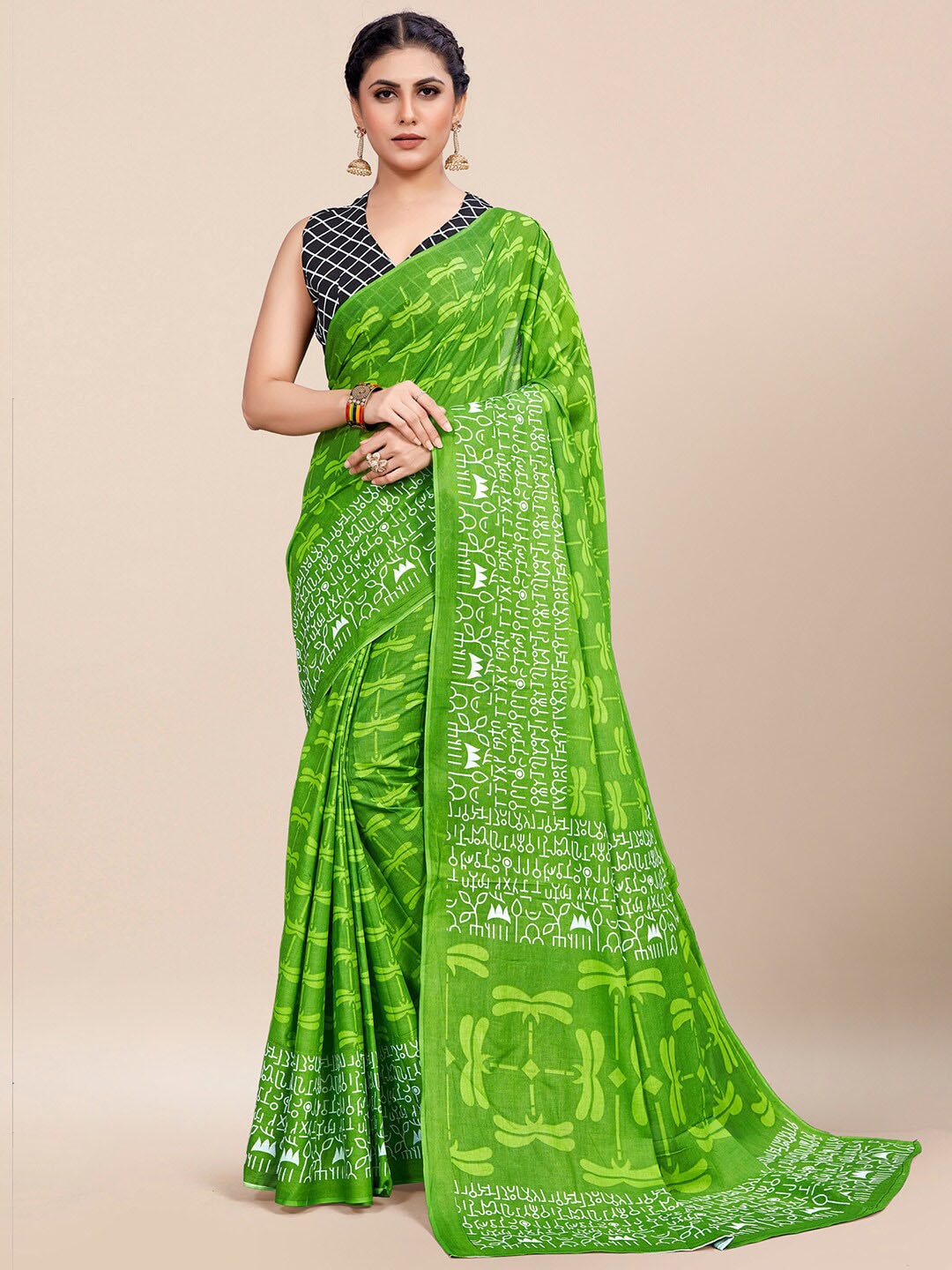 Saree Mall Abstract Printed Pure Cotton Bagh Sarees | Grocsy