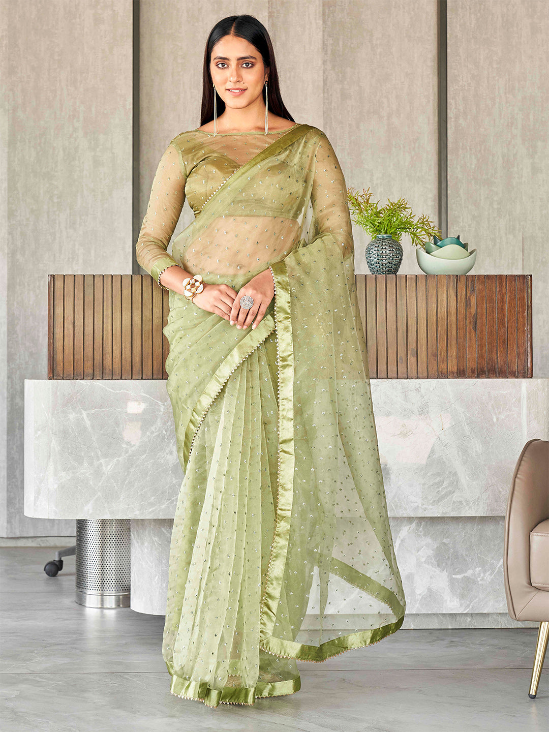 Tikhi Imli Sequinned Organza Saree | Grocsy