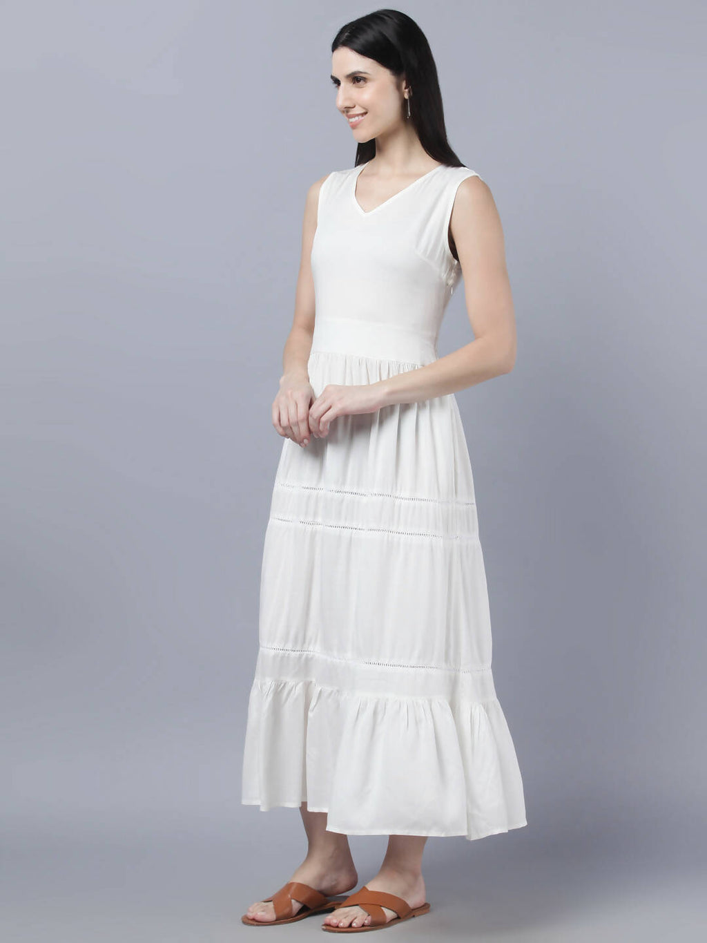 Myshka Women White Solid Maxi Dress | Grocsy