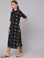 Aks Bandhani Printed Mandarin Collar Straight Kurta | Grocsy