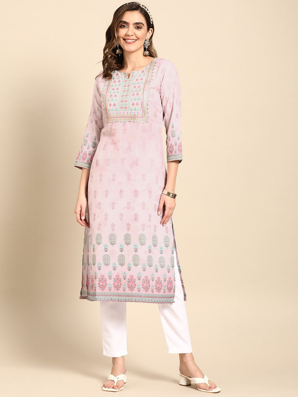Sangria Women Pink Floral Embroidered Kurta | Grocsy