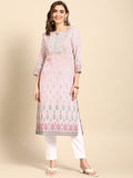Sangria Women Pink Floral Embroidered Kurta | Grocsy
