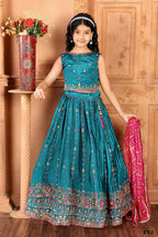 Kids Functional Designer Firozi Chinon Fab Lehenga choli - Aaradhna | Grocsy