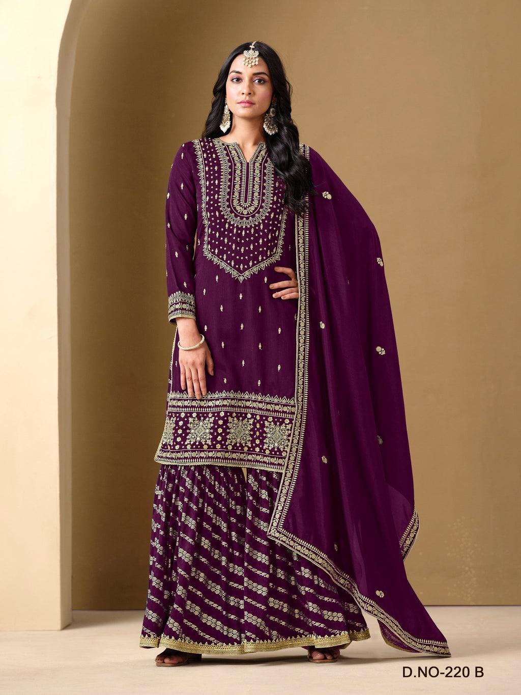 Anaita Purple Art Silk Embroidered Stitched Sharara Suit | Grocsy