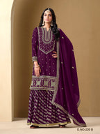 Anaita Purple Art Silk Embroidered Stitched Sharara Suit | Grocsy