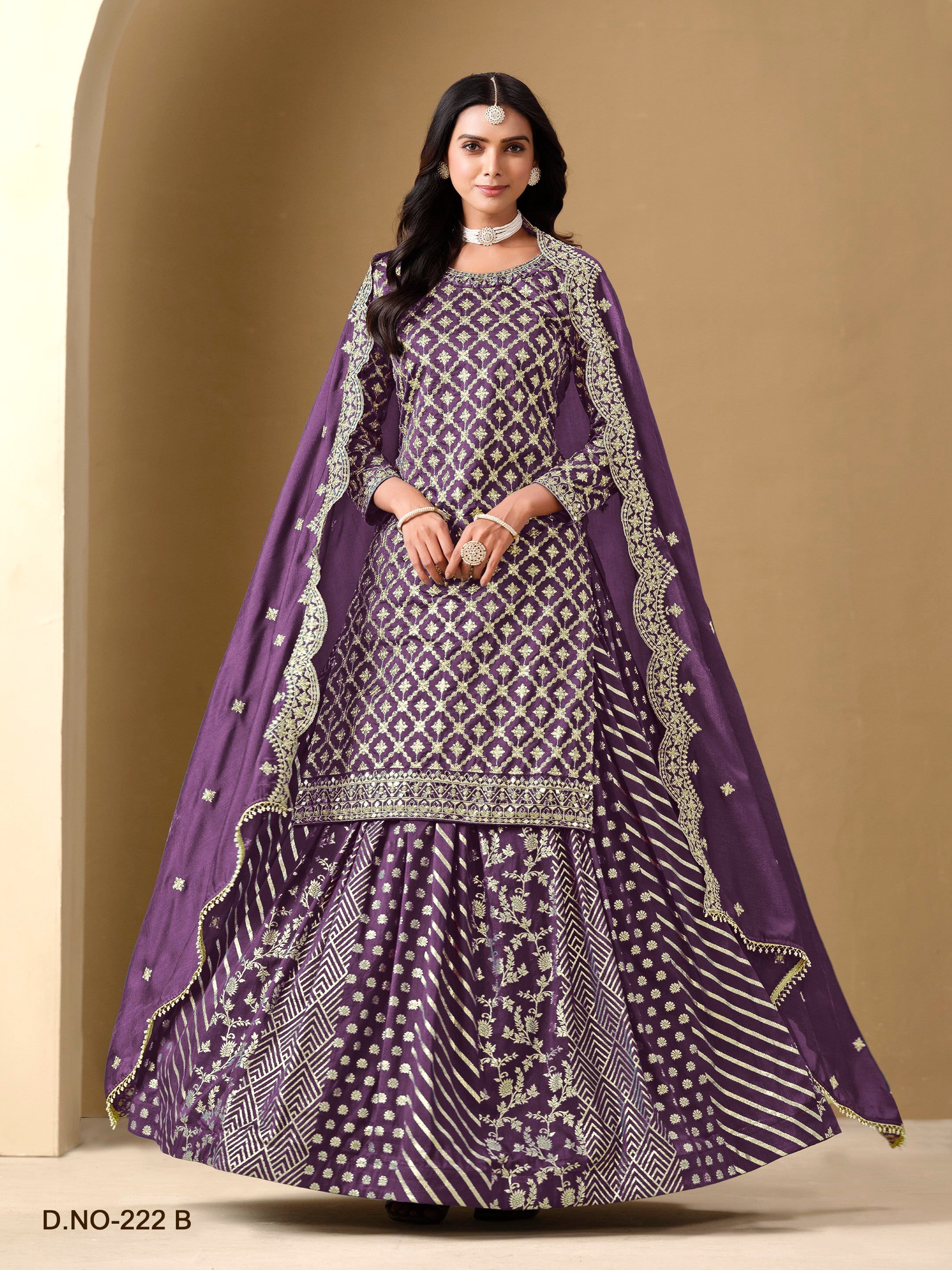 Anaita Lavender Art Silk Embroidered Stitched Sharara Suit | Grocsy