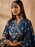 Indo Era Women Floral Printed Angrakha Beads and Stones Pure Cotton Kurta with Trousers & With Dupatta | Grocsy