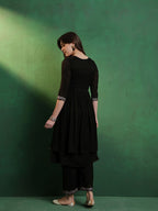 Sangria Embroidered A-Line Silk Kurta With Palazzo Set | Grocsy