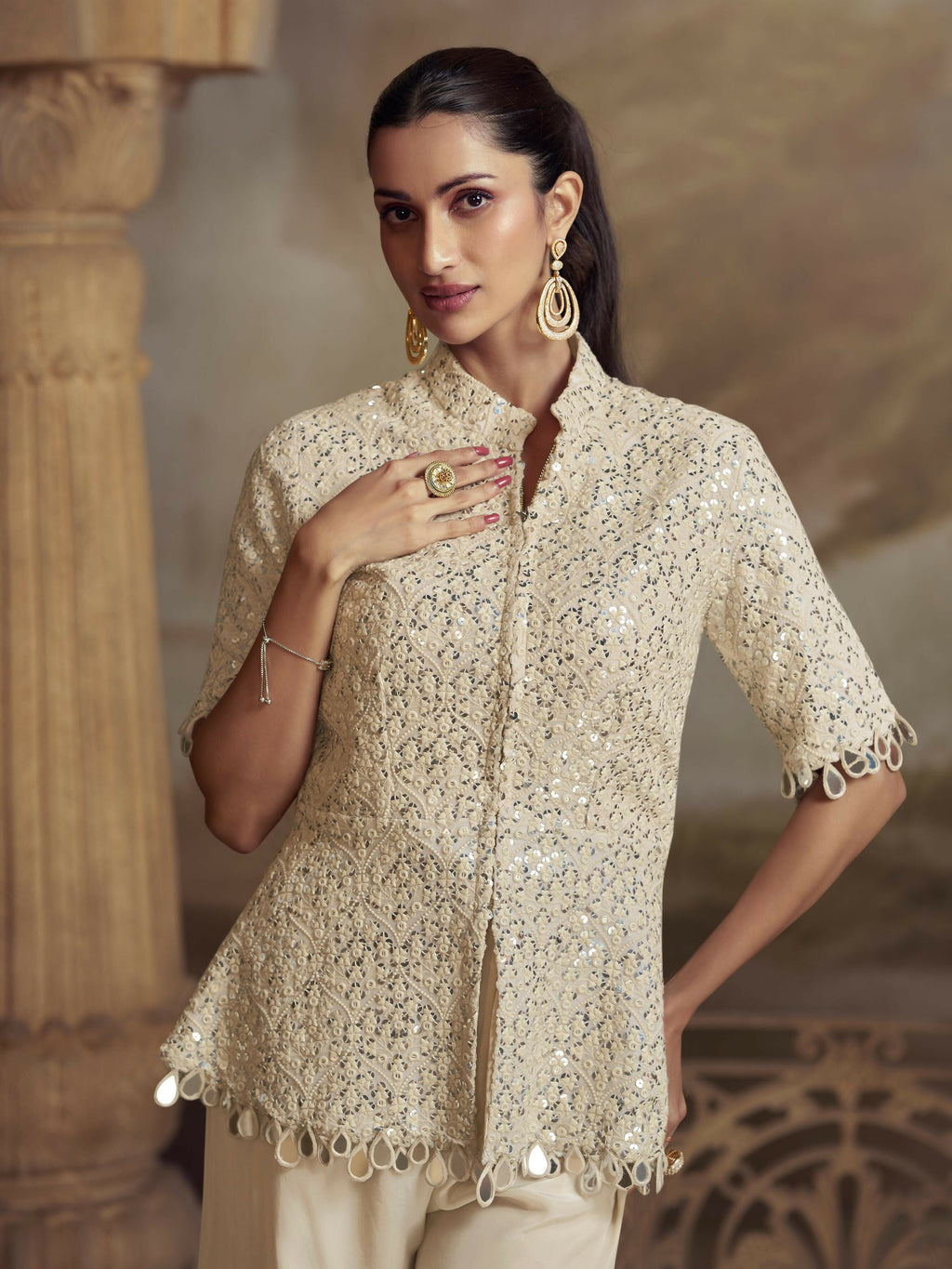 Anaita White Georgette Readymade Suit with Embroidery Work | Grocsy