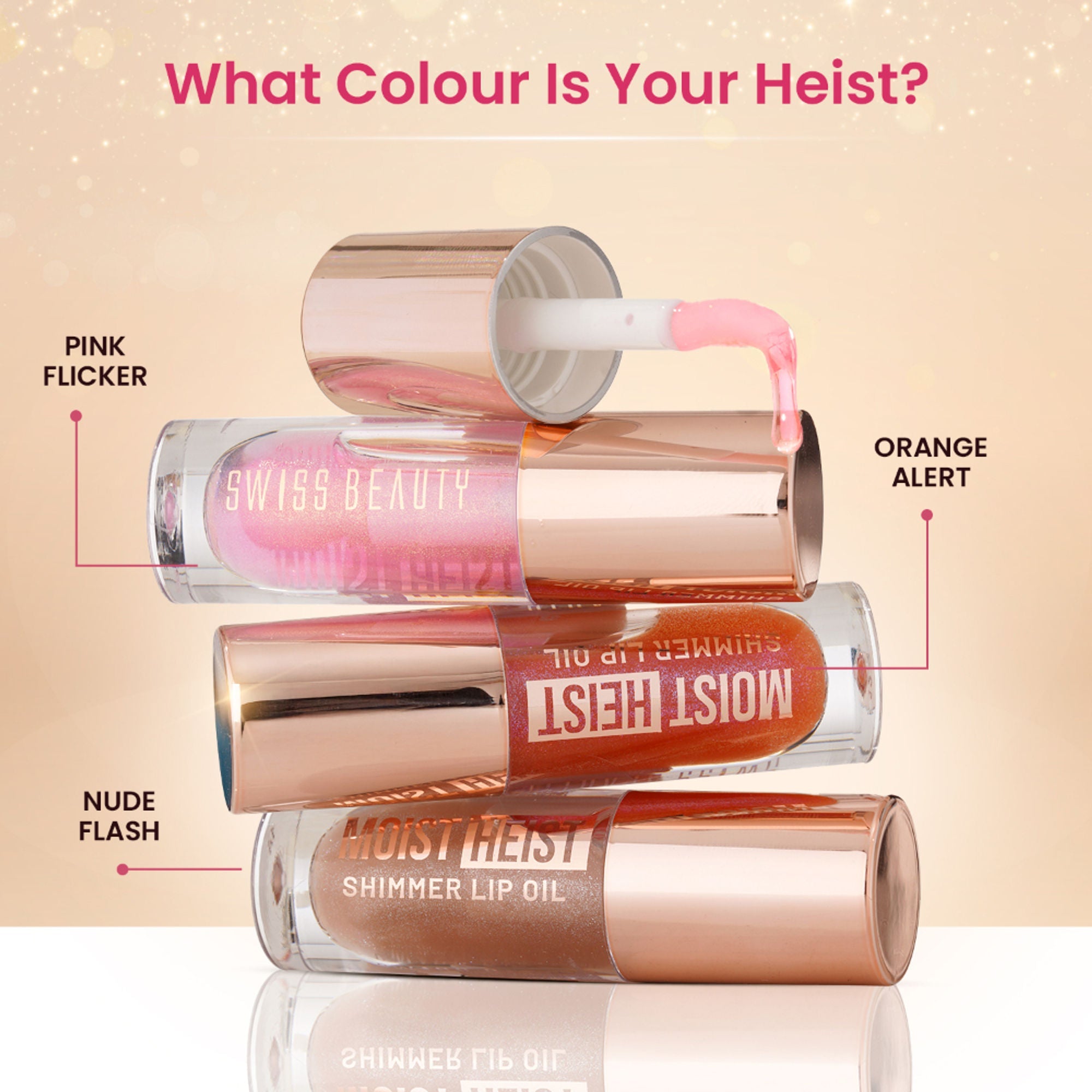 Swiss Beauty Moist Heist Shimmer Lip Oil Luminous Shine , Hydrating & Lightweight - 3 Orange Alert | Grocsy