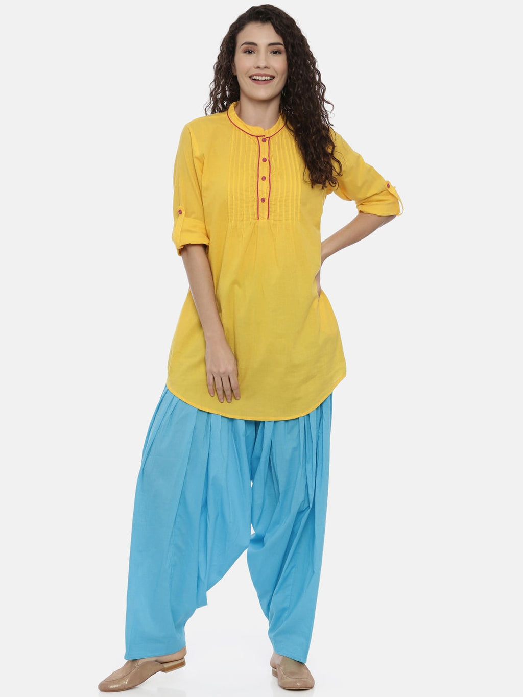 Souchii Blue Solid Regular-Fit High-Rise Patiala | Grocsy