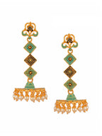 Shoshaa Gold-Toned & Green Contemporary Jhumkas Earrings | Grocsy